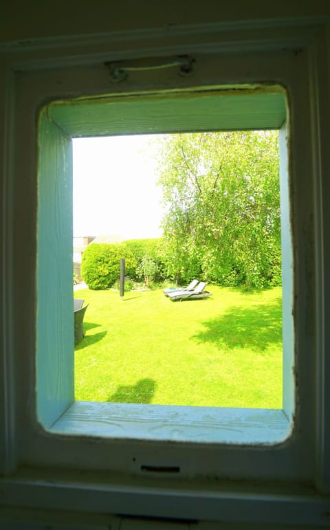 View through the old train carriage window 