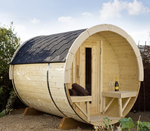 Barrel sauna imported from Sweden for your exclusive use during your stay.
