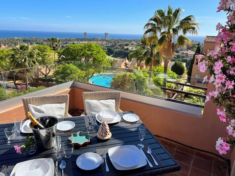 Glass balcony on the terrace drining area maximizing the expansive sea views 