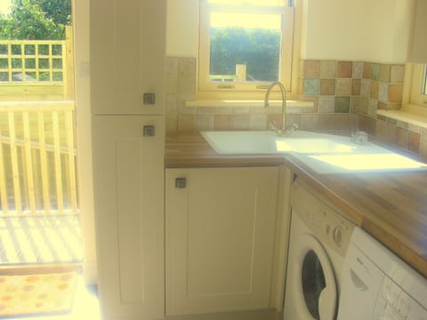 Utility with sink, washing machine, dryer, access to downstairs loo and garden