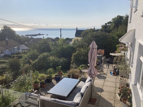 The terrace and view out to sea