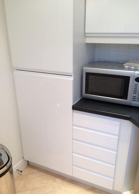 The kitchen with integrated fridge freezer and microwave.