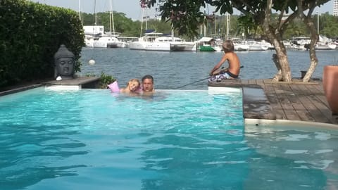 Bathing and fishing with the family