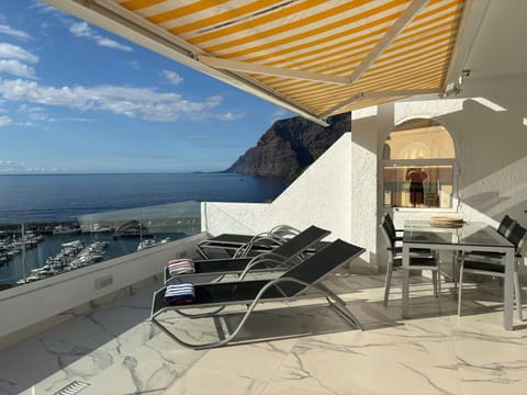 Large terrace enjoying all year round sun and panoramic views of ocean & harbour
