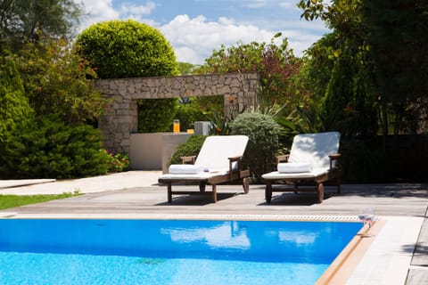 Relaxing by the pool