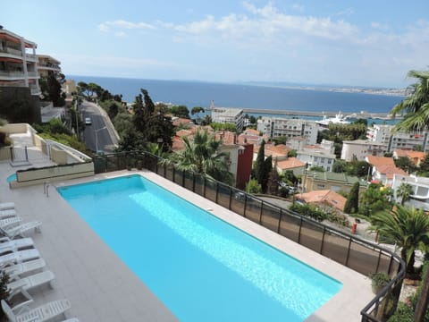 The beautiful pool overlooking the Bay of Angels