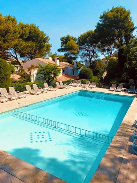 Relaxing Swimming Pool complete with Sun beds set in Pine trees