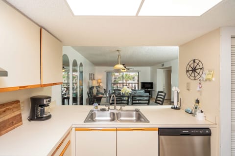 View from the kitchen into the main living area.