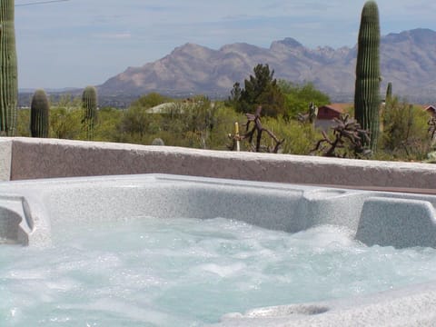 Enjoy the desert and Catalina Mountains on an acre of privacy in your hot tub