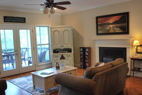 Comfortable, spacious living room with home theatre for movies and music.