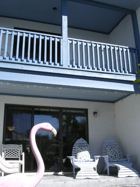 Patio and upstairs balcony