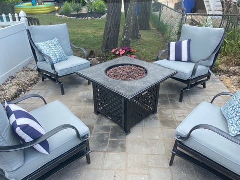 Backyard firepit and seating area