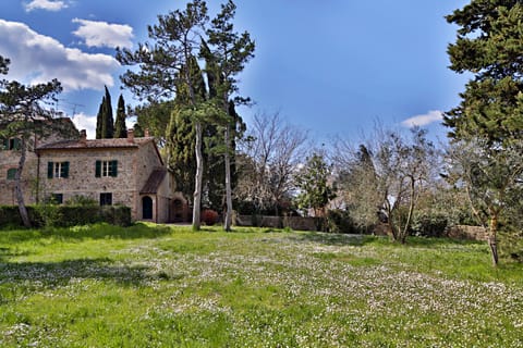 The cottage from the front surrounded by gardens.