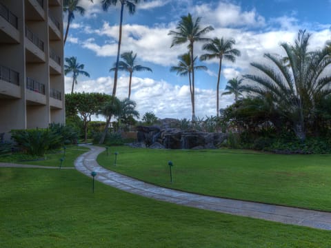 The grounds with Koi pond in the background