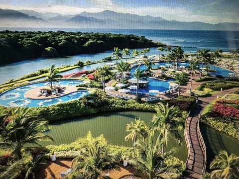 gorgeous view of pools and mountains