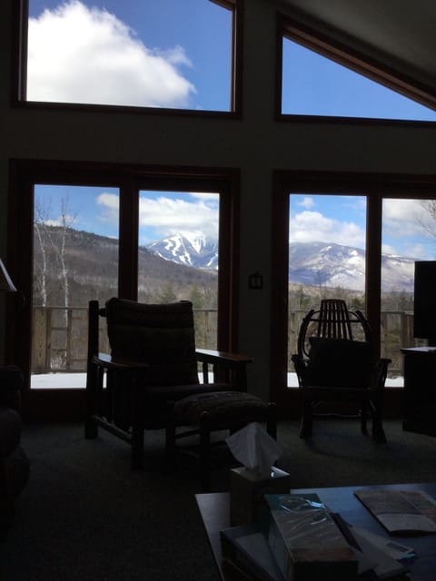 View in winter of the mountains and Whiteface from the living room couch 