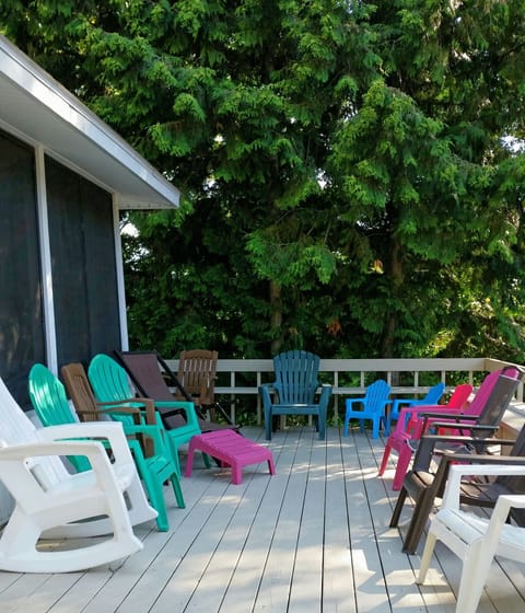 Outside the wide open porch.