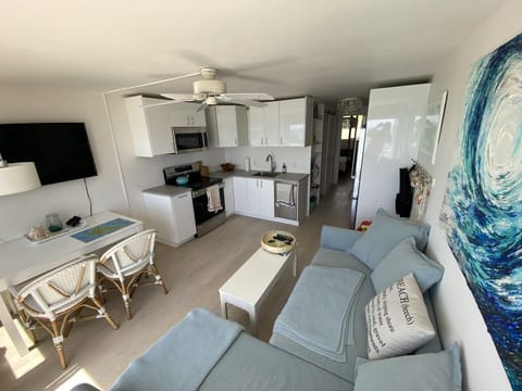 View of living, dining & kitchen