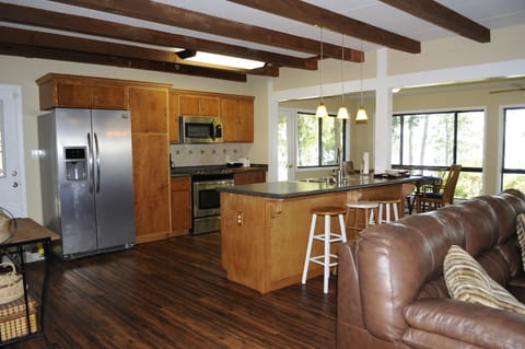 All new stainless steel appliances, side by side with icemaker, microwave, stove