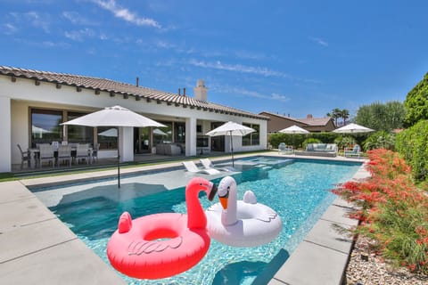 Private modern resort style over-sized heated salt water pool