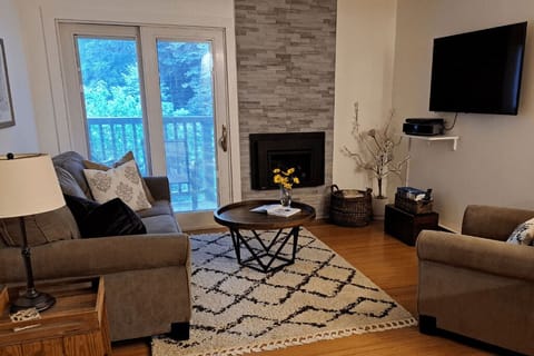 Open concept living room is comfortable and cozy