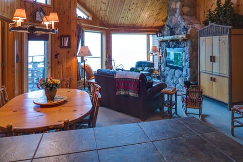 Cozy living space with lake views