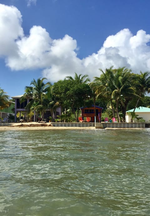 Cabana from the shallow waters of the Caribbean.