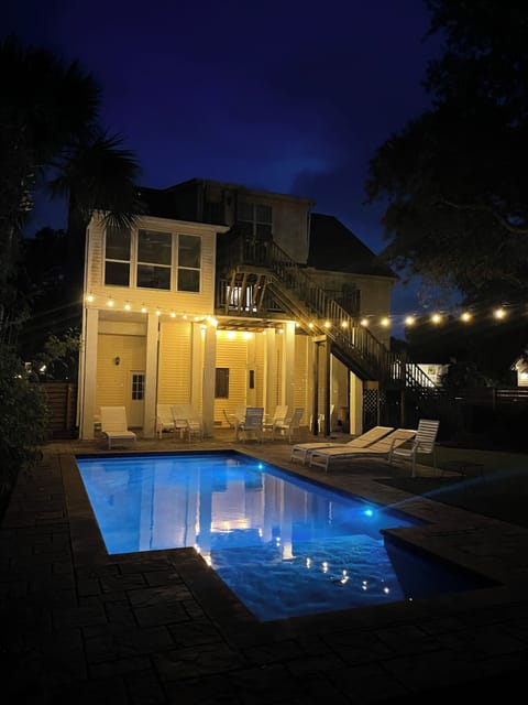 Overhead lights and pool lights make swimming after dark just as fun!