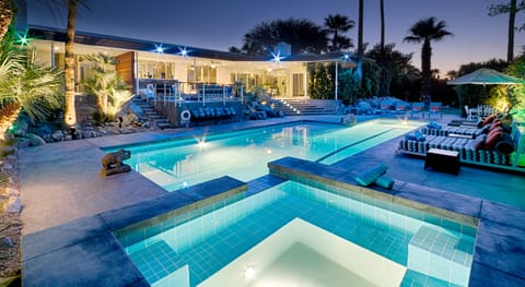 Spa & lap pool at dusk