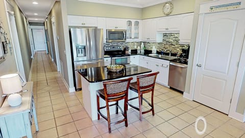 Fully stocked kitchen.