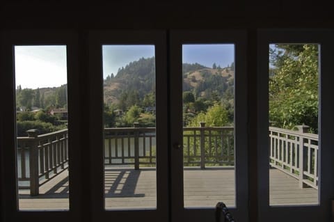 Mountain view from the riverside queen bedroom upstairs.