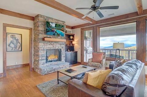 Living Room--- Cozy Fireplace, TV, Mountain View