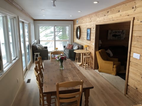 Dining area seats 8 comfortably. 