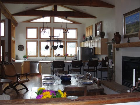 View of dining room and kitchen from living room.