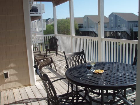 Rear deck overlooking pond.  