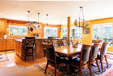 Upstairs dining room and kitchen.