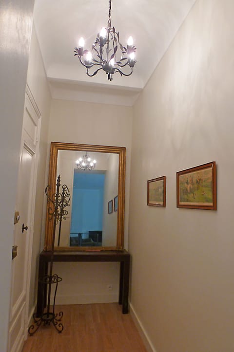 Elegant hallway with a double lock front door for more security.