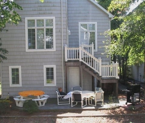 Back deck under the shade trees, a great place for a crab feast or grilling