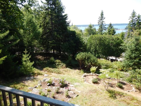 View from deck of garden below and islands beyond