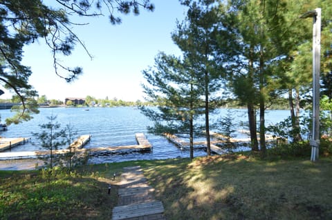 Steps down to lake and piers