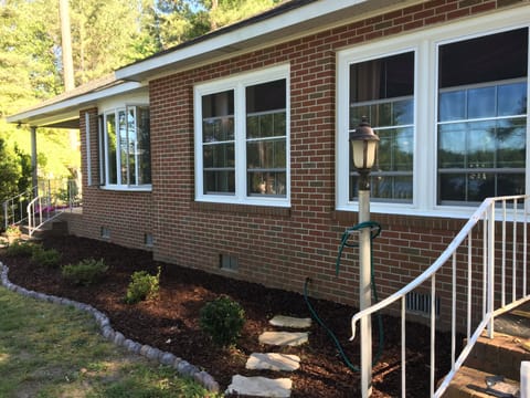 Front left of house with a foot washing station:)