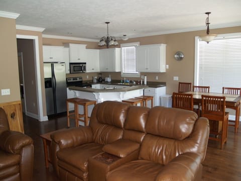 Open concept kitchen, dining and great room.