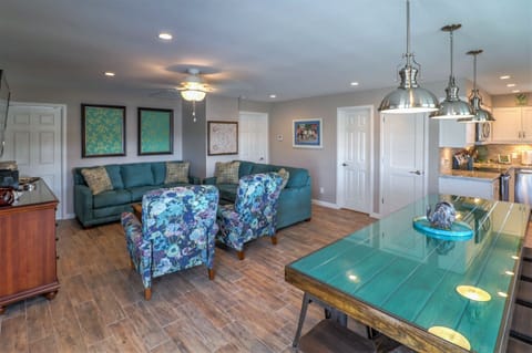Dinning room table and living room view. 