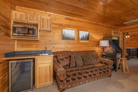 Wet bar now has granite + new sink.  So much to do in this room + cozy at night.