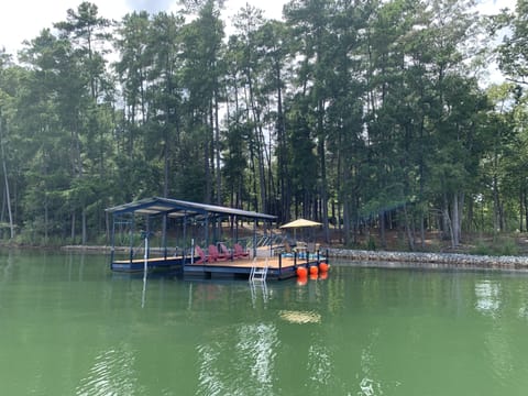 Extra wide dock on deep water with bumpers to tie up against