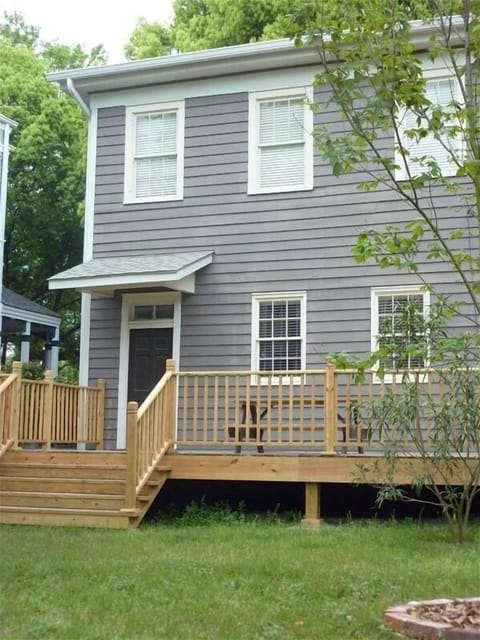 Large deck overlooking garden.