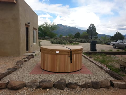 Hot tub with mountain views