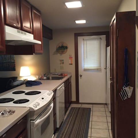Well-stocked galley kitchen