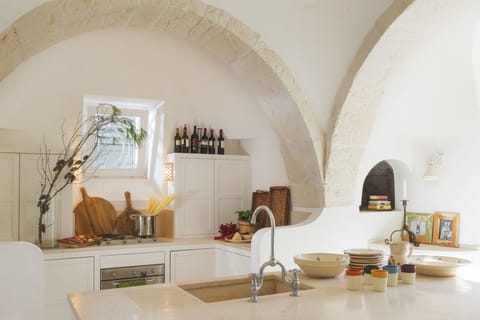 The Trullo's large kitchen with island unit.
