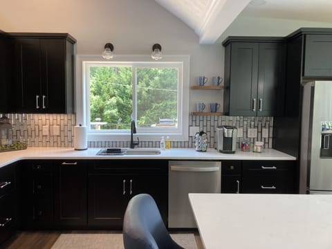 Appliances include a: drip coffee maker, kuerig, blender and mixer